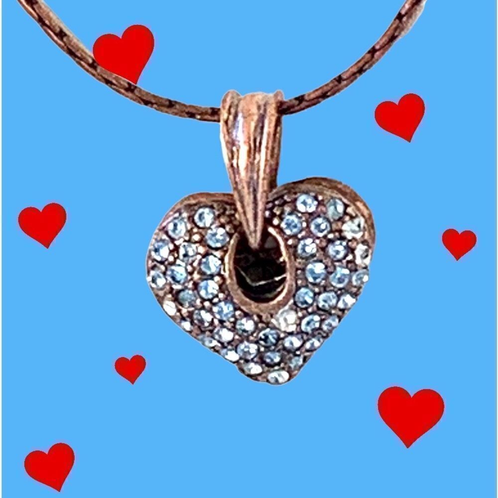 Sapphire Blue crystal chain copper heart necklace-subtle sparkle